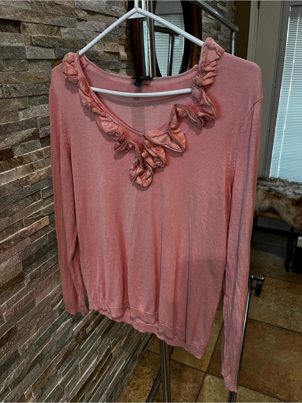 Talbots Soft Rose Ruffle-Neck Silk Blend Sweater EUC